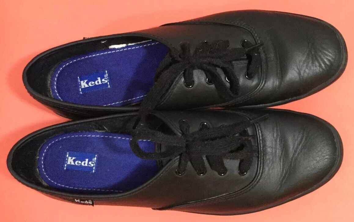 womens black leather keds