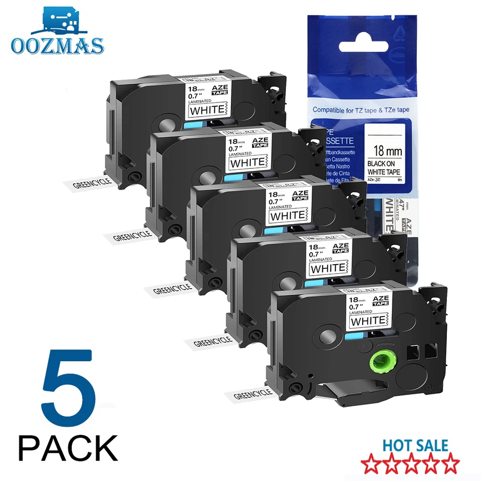 OOZMAS TZ TZe-241 Label Tape 18mm 0.7" Laminated for Brother P-touch Label Maker PTD410