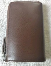 Leather Men's Key Holder Double Zip around 6 Key Chain Wallet Case