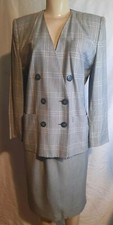 Vtg Worthington 2 Piece Suit Blazer Skirt Womens Size 8 Petite Gray Plaid USA