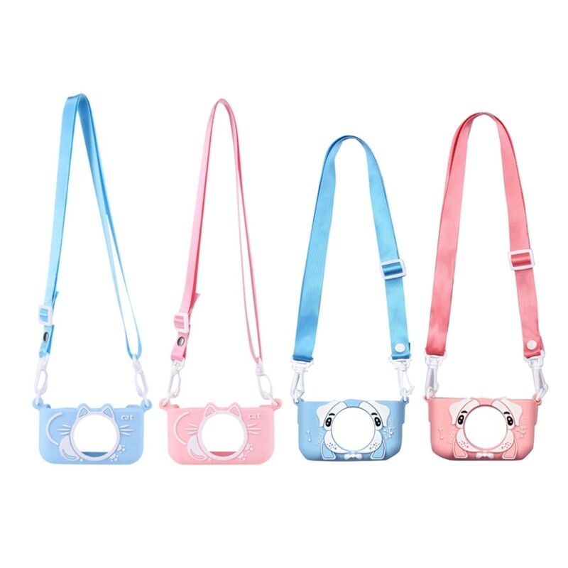 Kids Camera Bag Mini Silicone Cartoon Camera Protective Cover Adjustable Lanyard