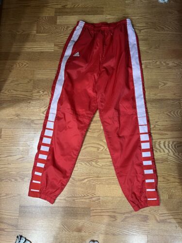 Rare Vtg 90s Adidas Men’s Nylon Soccer Nylon Satin Pants Red Zip Legs MED - Afbeelding 1 van 8