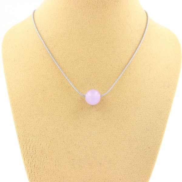 Steine Und MinéRaux. Halskette 1 Perle Chalcedon Lavendel 8 Mm. Kette Stahl I-image