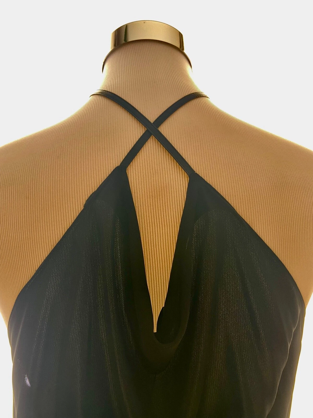 ALEXANDER WANG Black Jersey Leather Trim Halter Column Maxi Size 10 NWT $795