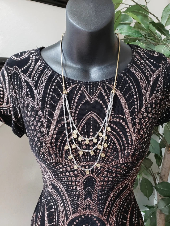 Vestido Jump Apparel para mujer negro estampado brillante forrado cuello redondo hasta la rodilla XS Foto 2 de 4