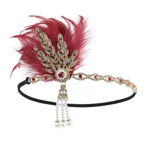1920s Headband Black Feather Bridal Great Gatsby 20s Flapper Headpiece Gangster - Picture 3 of 16