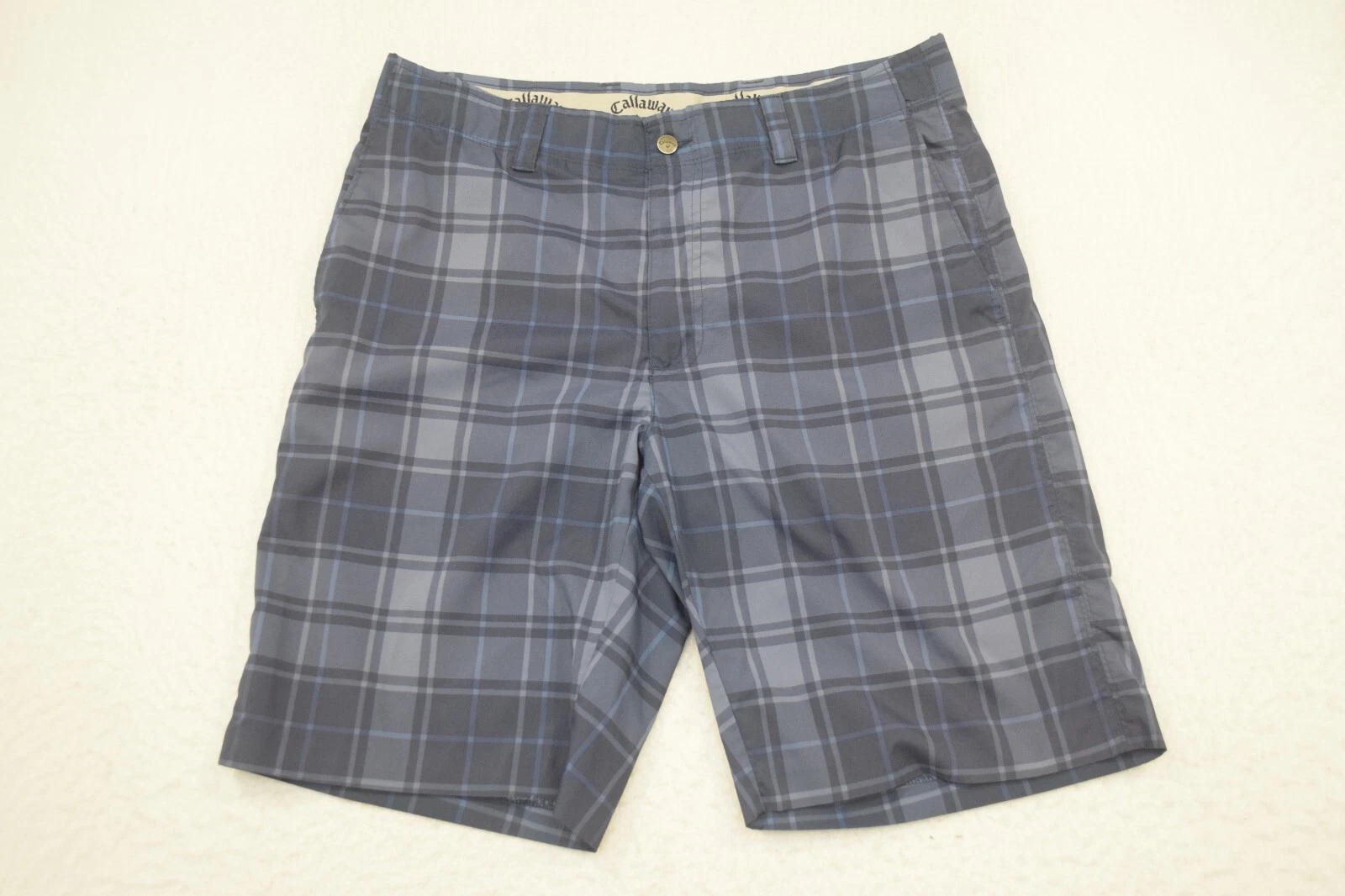 Callaway Golf Shorts Blue Plaid Performance Wicking Stretch Flat Mens 34 x 10"
