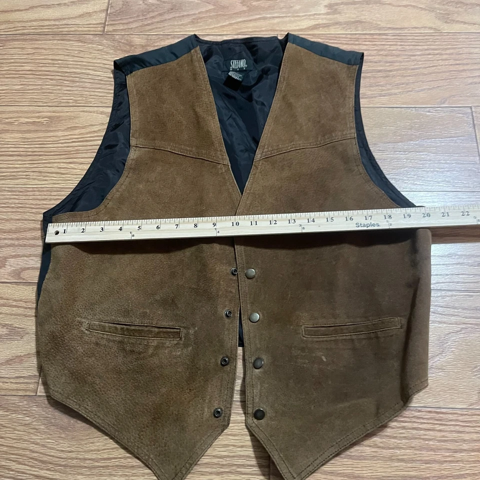 Chaleco grande vintage Stefano años 80 cuero tostado para hombre Foto 3 de 4