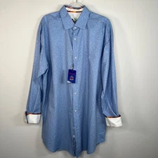 Robert Graham De Noyer Flip Cuff Button Front Shirt Floral & Striped Blue...