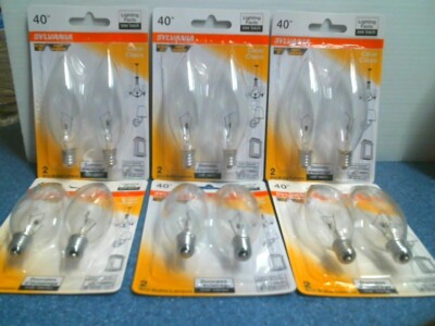 Sylvania 40W, Clear Torpedo Bulbs B10 Light Bulbs   LOT OF 6 Packs (13681) FS