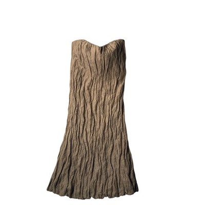 Max Mara  strapless Silk Pleated and Crinkled khaki Brown Mini dress Size 8 NWOT