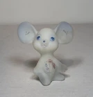 White Fenton Glass Mouse Hand Painted Flowers Writing on bottom