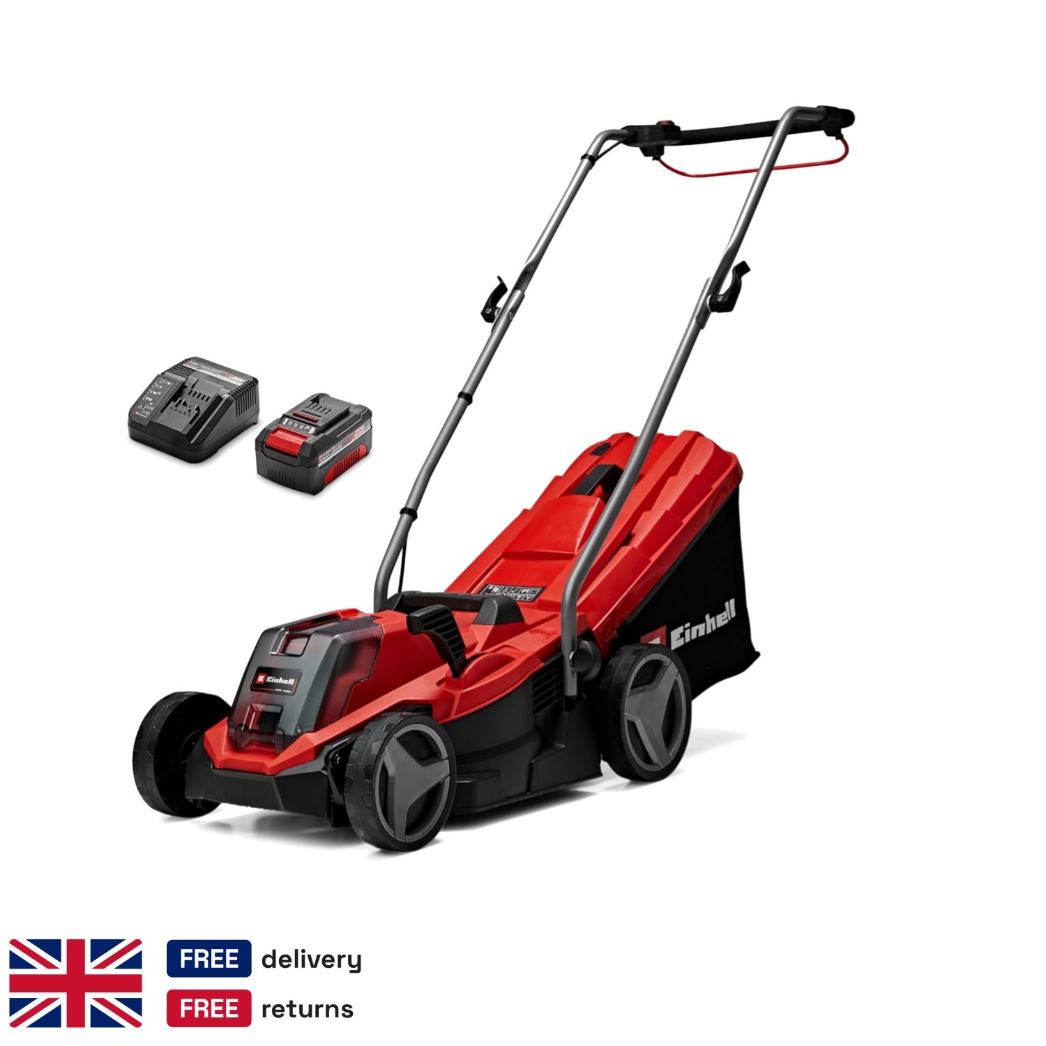Einhell 18V Cordless Lawn Mower 33cm Brushless PXC 4Ah Battery Fast Charger Kit