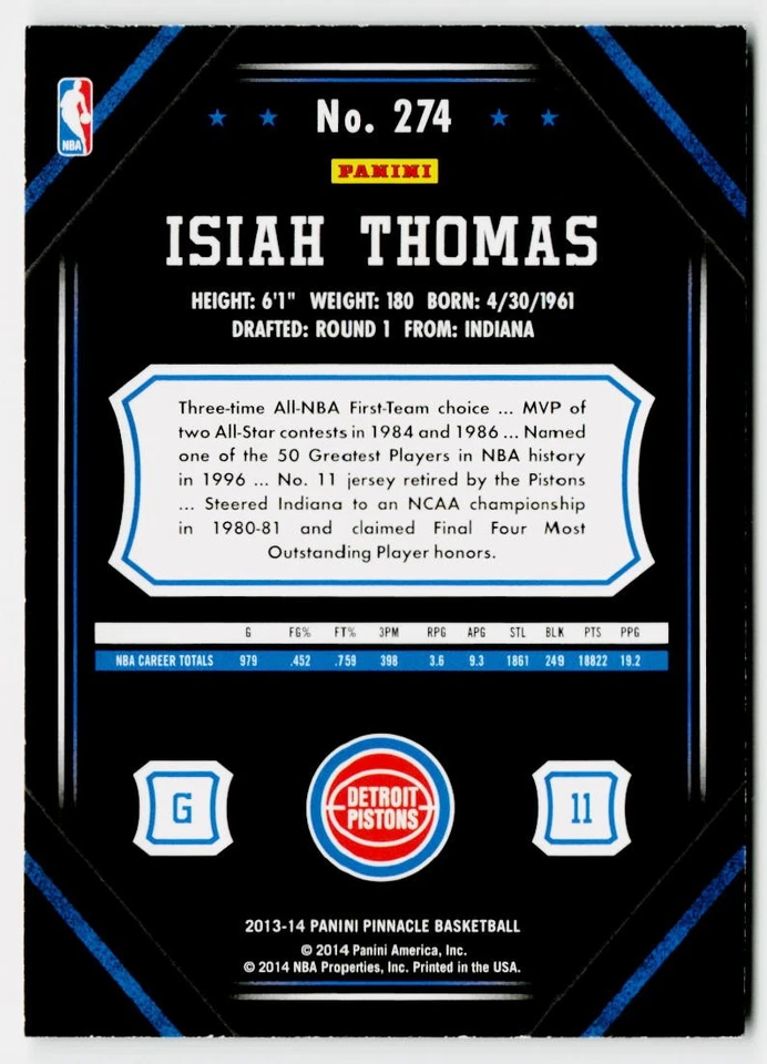 Isiah Thomas 2013-14 Pinnacle #274 Detroit Pistons Foto 2 de 2