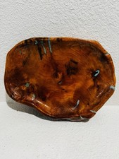 Large Trinket Dish Carved Wood with Turquoise Inlayed Glossy Finish Southwest