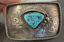 Vintage Spiderweb Turquoise Belt Buckle Jalisco VHLC Mexico 925 Sterling Silver