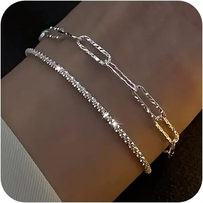 Sterling Silver Chain Bracelet: Dainty Stackable Bracelets for Women Trendy Cute