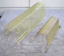 TWO Vintage GOLD-TONED METAL WIRE RECORD RACKS for LPs and 45s Storage Holders