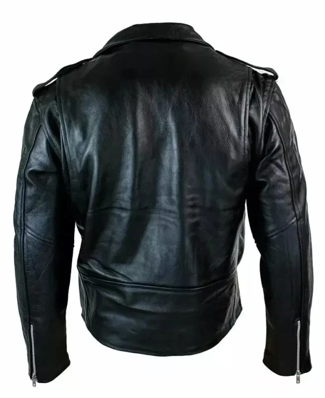 Chaqueta de cuero para motocicleta para hombre piel de búfalo genuina estilo marca motociclista negro Foto 3 de 4