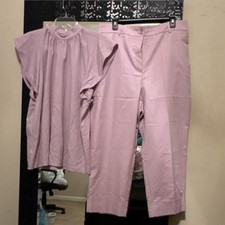 Light Pink 2 Piece Outfit Set Women Top Pants Casual Solid Short Sleeve