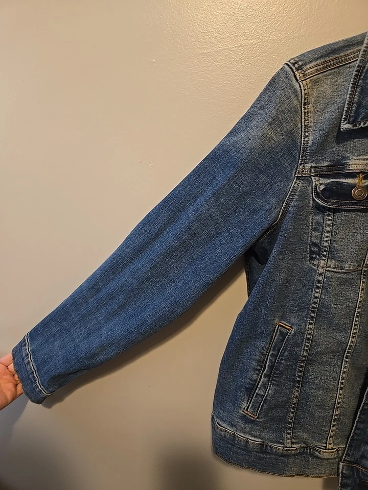 Chaqueta de mezclilla LC Lauren Conrad para mujer XL azul camionero elástico botón delantero occidental Foto 2 de 4