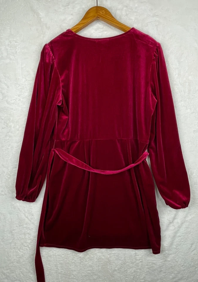 Vestido de Terciopelo Nine West XL Imitación Envoltura Cuello en V Faja Cinturón Vino Tinto Vacaciones Nuevo con Etiquetas* Foto 4 de 4