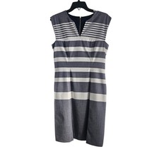 Tommy Hilfiger Dress SZ 8 Sleeveless Blue White Gold Zip Back Split NeckCareer
