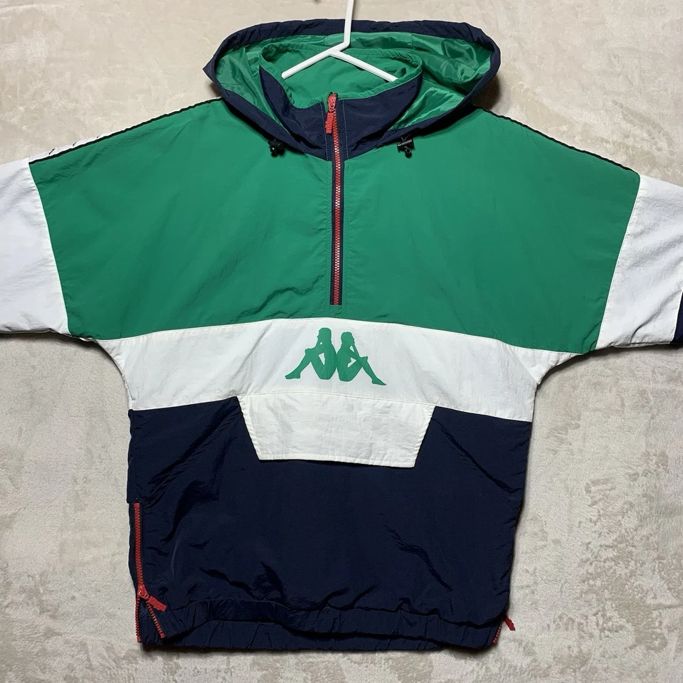 Chaqueta cortavientos Kappa Emile Anorak para hombre mediana azul verde cinta de bloque de color Foto 3 de 4