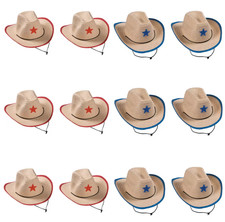 12 Pc Kids Cowboy Hats Blue Red Rim Star Costume Party Hats 22"
