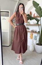 ZARA SIZE S BROWN MIDI SHIRT DRESS with BELT | 5029/101/700 NEW