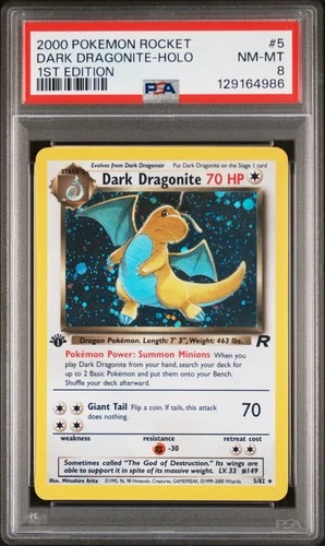 2000 POKEMON ROCKET 1ST ED #5 DARK DRAGONITE-HOLO PSA 8