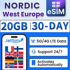 Nordic eSIM - 20GB High-Speed, 30 Day Telenor /Travel SIM