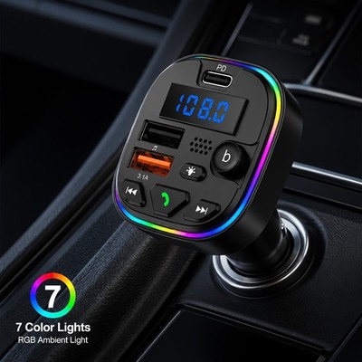 Car Bluetooth 5.4 FM Transmitter, 5V/3A USB-C & USB-A Car Charger Adapter