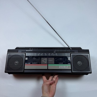 Sony CFS-W30 Boombox Radio Cassette Player Black Vintage Dual Deck Tested READ
