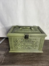 Vintage Max Klein SC-4015 Avocado Green Plastic Sewing Box Storage Case w Tray