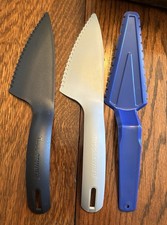 Tupperware Set Of 3 Pie Or Cake Servers, Grey, Black And Blue,