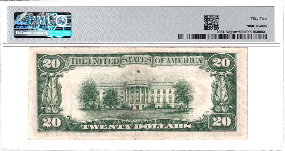 1934 $20 Federal Reserve *STAR* Note Mule Boston PMG About Unc 55 #A00178860* - Image 2 of 2