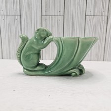 Vintage 1940s McCoy Squirrel Planter Green Sage Lime Cornucopia Pottery