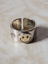 Vintage 925c Silve ring r Smiley Face Lightening Bolt Ring Adjust 1cm Wide 