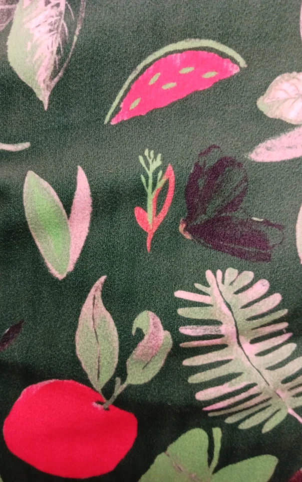 Almohada de 17" con Borlas de Cerezo ~ Pájaros de la Selva Palmeras Frutas ~ Verde Terciopelo Suave! Foto 4 de 4