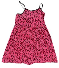 Total Girl L 14 Hot Pink Leopard Cheetah Print 100% Cotton Empire Stretch Dress