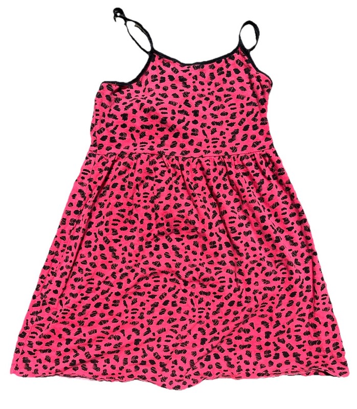 Total Girl L 14 Hot Pink Leopard Cheetah Print 100% Cotton Empire Stretch Dress