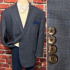 OAK HILL BLAZER MENS SIZE 56 SPORT COAT BLUE WINDOWPANE PLAID WOOL JACKET