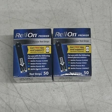 (×2) ReliOn Premier Blood Glucose Test Strips, 100 Total Count Exp April 2027