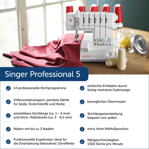 Singer Professional 5 Overlock Nähmaschine Coverlock Maschine Kombigerät weiß - Bild 2 von 8