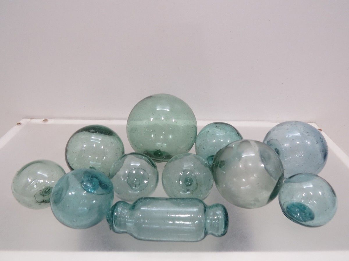 11 Authentic Japanese Glass Floats Ball Buoy Tiki Hut Bar Net