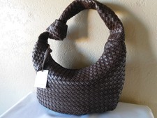 New Sondra Roberts Squared Brown Woven Vegan Leather Hobo Handbag W/knott Strap