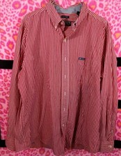 Chaps Easy Care Button Down Shirt - Orange & White Stripes - Size Large EUC