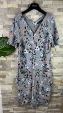 M&S Women’s Size 12 Linen Viscose Grey Floral Long Dress 