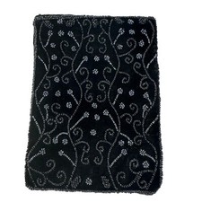Womens Black Beaded Clutch Zipper Closure Velveteen Back